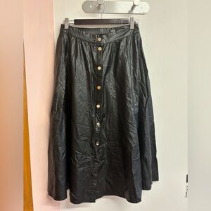 Zara faux leather Black A-Line Skirt with Gold Buttons
